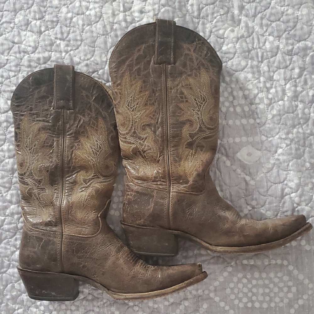 Sonora Double H Brown Western Cowboy Boots Snip Toe